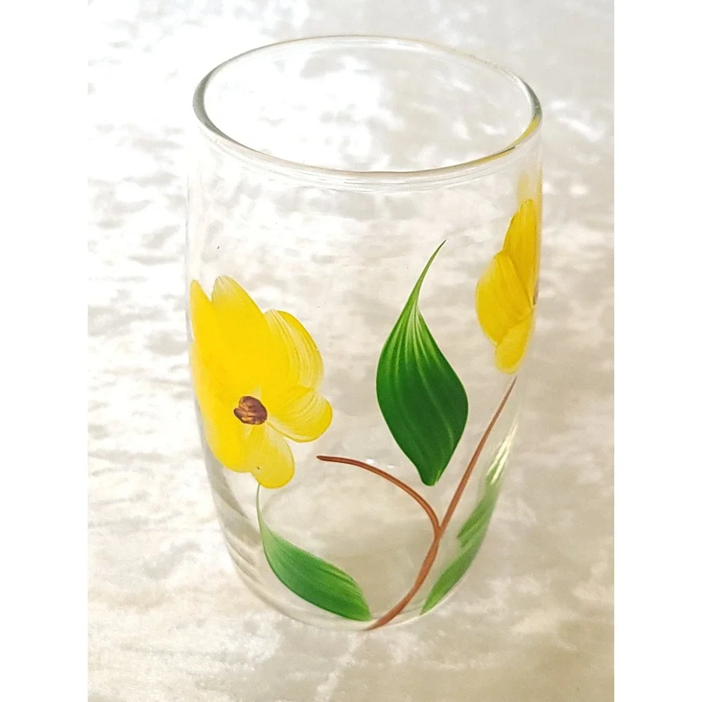 8 Vtg MCM Hand Painted Floral Juice Glasses Flower Tumblers Bartlett Collins